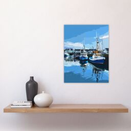 "Artery8 Fishing Boats Padstow Harbour Digital Painting Wall Art Print in Blue - Size: W18"" x H24""" - thumbnail 4