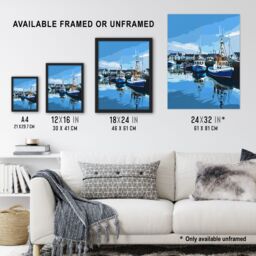 "Artery8 Fishing Boats Padstow Harbour Digital Painting Wall Art Print in Blue - Size: W18"" x H24""" - thumbnail 3