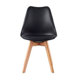 MCC Direct Set of 2 Dining Chairs with wooden Legs & Padded Cushion Eva in Black - thumbnail 3