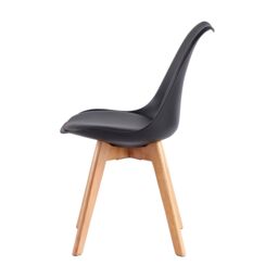 MCC Direct Set of 2 Dining Chairs with wooden Legs & Padded Cushion Eva in Black - thumbnail 4