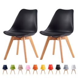 MCC Direct Set of 2 Dining Chairs with wooden Legs & Padded Cushion Eva in Black - thumbnail 1