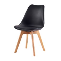 MCC Direct Set of 2 Dining Chairs with wooden Legs & Padded Cushion Eva in Black - thumbnail 2