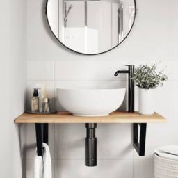 Berkfield Home Elegant Basin Shelf Wall Mounted Steel & Solid Wood Acacia in Brown - thumbnail 1