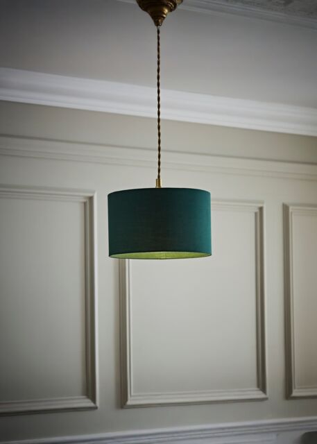 ValueLights Reni Forest Green Fabric Easy Fit Drum Ceiling Lamp Shade in Bottle Green - Size: Small - image 1