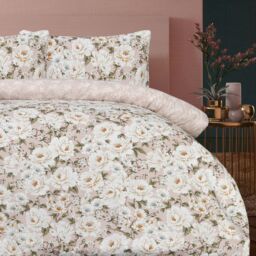 Smart Living Luxury Soft Reversible Elegant Blooms Duvet Cover & Pillowcases in Pink - Size: King - thumbnail 6