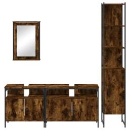 Berkfield Home Durable 4 Piece Bathroom Furniture Set Smoked Oak Engineered Wood in Brown - thumbnail 6