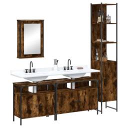 Berkfield Home Durable 4 Piece Bathroom Furniture Set Smoked Oak Engineered Wood in Brown - thumbnail 2