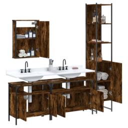 Berkfield Home Durable 4 Piece Bathroom Furniture Set Smoked Oak Engineered Wood in Brown - thumbnail 4