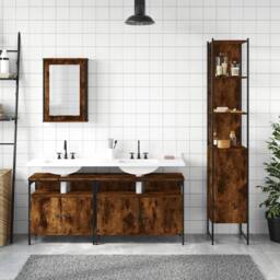 Berkfield Home Durable 4 Piece Bathroom Furniture Set Smoked Oak Engineered Wood in Brown