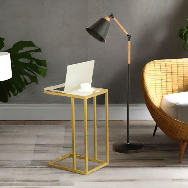 Rafaelo Mobilia Tempered Glass Gold C Shape Side Table - image 1