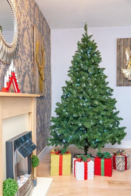 6FT Pre-Lit Green Bushy Imperial Pine Artificial Deluxe Christmas Tree Hinged Branches Pencil Point Tips with Metal Stand