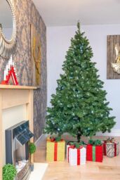 6FT Pre-Lit Green Bushy Imperial Pine Artificial Deluxe Christmas Tree Hinged Branches Pencil Point Tips with Metal Stand - thumbnail 1