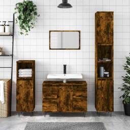 Berkfield Home Bathroom Cabinet Smoked Oak 80x33x60 cm Engineered Wood in Brown - Size: 80 x 33 x 60 cm - thumbnail 2