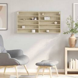 Berkfield Home Vitrine Cabinet Sonoma Oak 100x8.5x50 cm Engineered Wood in Light Oak - thumbnail 1