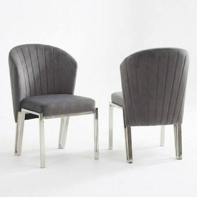 HOME LUXE INTERIOR Set of 2 Grey Velvet Fabio Dining Chairs with Modern Silver Frame - image 1