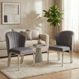 HOME LUXE INTERIOR Set of 2 Grey Velvet Fabio Dining Chairs with Modern Silver Frame - thumbnail 2