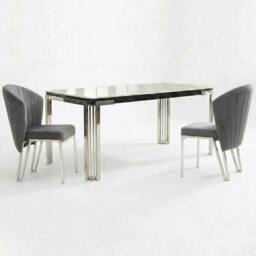 HOME LUXE INTERIOR Set of 2 Grey Velvet Fabio Dining Chairs with Modern Silver Frame - thumbnail 5