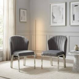 HOME LUXE INTERIOR Set of 2 Grey Velvet Fabio Dining Chairs with Modern Silver Frame - thumbnail 4