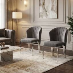 HOME LUXE INTERIOR Set of 2 Grey Velvet Fabio Dining Chairs with Modern Silver Frame - thumbnail 3