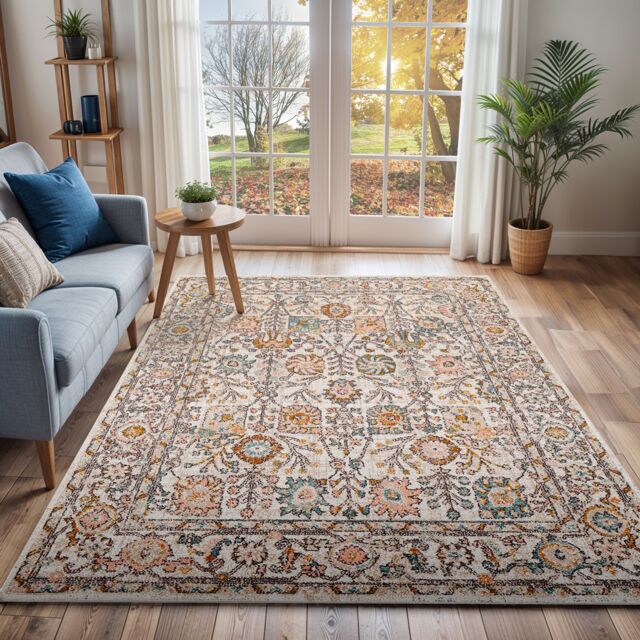 Livabliss Ankara - Vintage Pink Grey Traditional Boho Living Dining Bedroom Rug in Burnt Orange - Size: 160 cm diameter - image 1