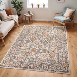 Livabliss Ankara - Vintage Pink Grey Traditional Boho Living Dining Bedroom Rug in Burnt Orange - Size: 160 cm diameter - thumbnail 7