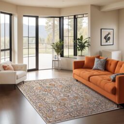 Livabliss Ankara - Vintage Pink Grey Traditional Boho Living Dining Bedroom Rug in Burnt Orange - Size: 160 cm diameter - thumbnail 8