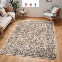 Livabliss Ankara - Vintage Pink Grey Traditional Boho Living Dining Bedroom Rug in Burnt Orange - Size: 160 cm diameter - thumbnail 9