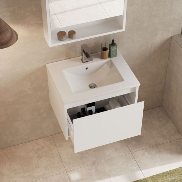Banyetti Mino 600mm WallHung Vanity Unit with Lira Basin-Gloss White - image 1