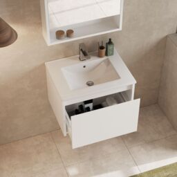Banyetti Mino 600mm WallHung Vanity Unit with Lira Basin-Gloss White - thumbnail 1
