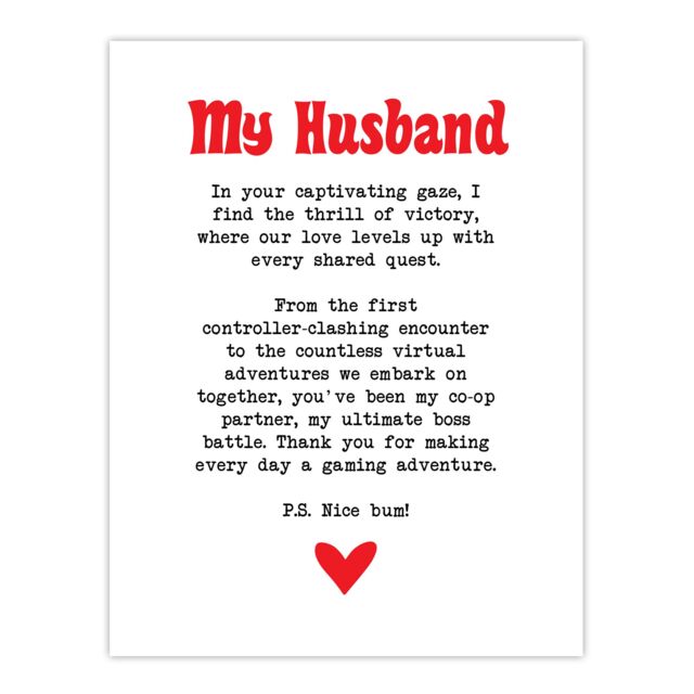 "Artery8 Love Poem Gamer Nerd Husband Romantic Poetry Fun Wall Art Print in White - Size: W24"" x H32""" - image 1