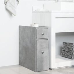 Berkfield Home Narrow Bathroom Cupboard with Wheels Concrete Grey Engineered Wood - thumbnail 3