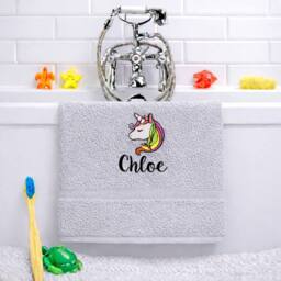 Duncan Stewart Kid's Personalised Unicorn Bath Towel in Silver