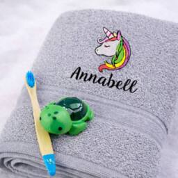 Duncan Stewart Kid's Personalised Unicorn Bath Towel in Silver - thumbnail 2