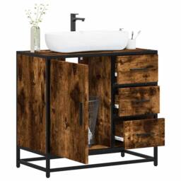 Berkfield Home Elegant Bathroom Sink Cabinet Smoked Oak 65x33x60 cm Engineered Wood in Brown - Size: 65 x 33 x 60 cm - thumbnail 2