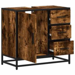 Berkfield Home Elegant Bathroom Sink Cabinet Smoked Oak 65x33x60 cm Engineered Wood in Brown - Size: 65 x 33 x 60 cm - thumbnail 6