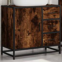 Berkfield Home Elegant Bathroom Sink Cabinet Smoked Oak 65x33x60 cm Engineered Wood in Brown - Size: 65 x 33 x 60 cm - thumbnail 4