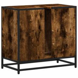 Berkfield Home Elegant Bathroom Sink Cabinet Smoked Oak 65x33x60 cm Engineered Wood in Brown - Size: 65 x 33 x 60 cm - thumbnail 8