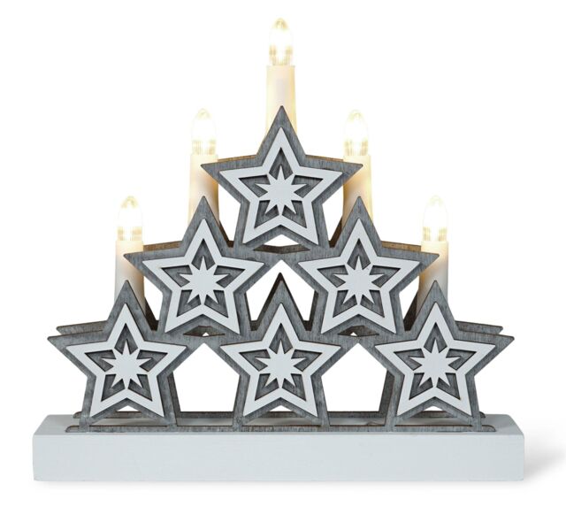 Xmas Haus Natural Festive Wood LED Light Up Christmas Candle Arch With stars in White