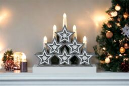 Xmas Haus Natural Festive Wood LED Light Up Christmas Candle Arch With stars in White - thumbnail 3