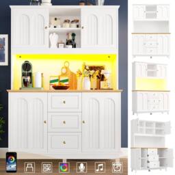 Merax Pantry Cabinet Kitchen Dresser with LED Lighting & Adjustable Shelves in White - thumbnail 4