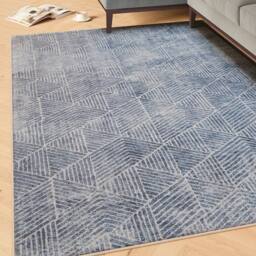 Kukoon Denim Blue Geometric Soft Pile Living Room Area Rug Bedroom Runner Mat in Mid Blue - Size: 200 cm x 290 cm - thumbnail 2