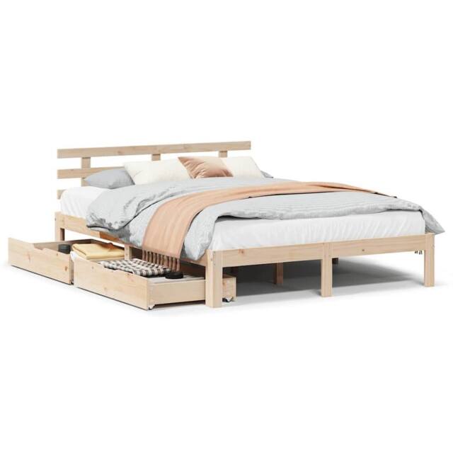 Berkfield Home Bed Frame with Drawers without Mattress 140x190 cm in Light Oak - image 1