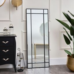 Melody Maison Black Framed Art Deco Wall / Leaner Mirror 142 Cm X 54 Cm - thumbnail 2