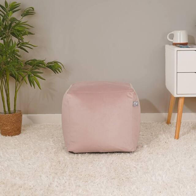 rucomfy Beanbags rucomfy Velvet Cube Bean Bag Pouffe - Soft Stylish Footstool in Pale Pink - image 1