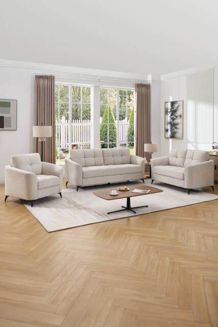 More4Homes Solna 1+2+3 Seater Scandi Style Fabric Living Room Sofa Set in Beige - image 1