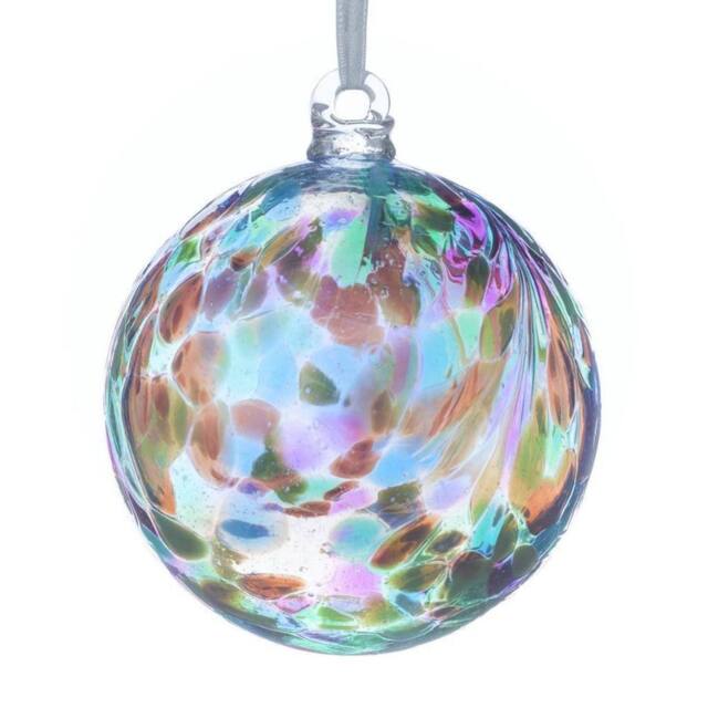 Sienna Glass 10cm Friendship Ball Feather Design Peacock in Light Blue - image 1