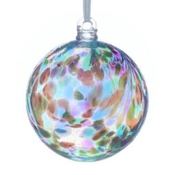 Sienna Glass 10cm Friendship Ball Feather Design Peacock in Light Blue - thumbnail 1