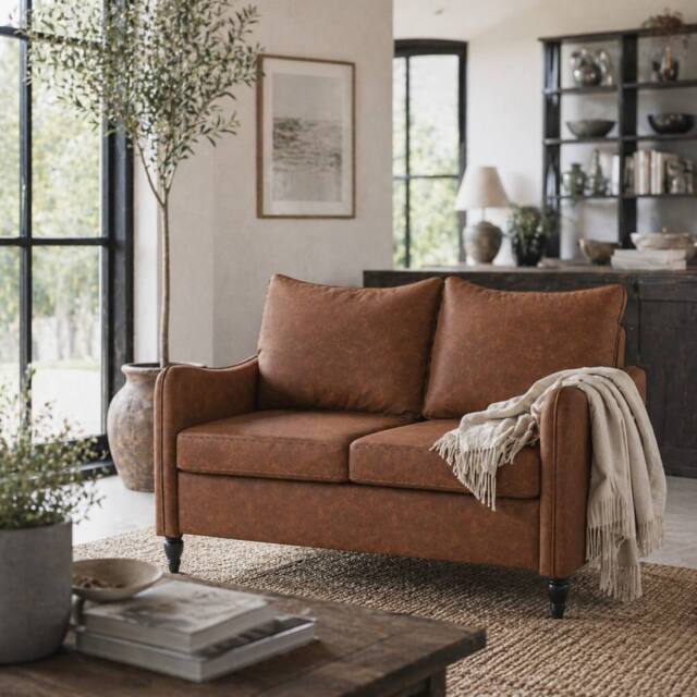 Wyld Haus Mipa Brown Faux Leather Marble Effect 2 Seater Sofa - image 1