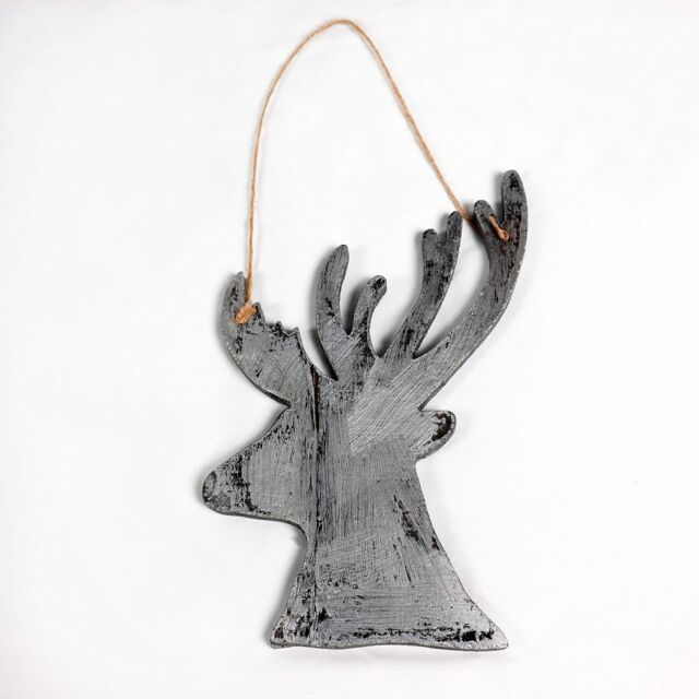 Shatchi Silver Christmas Wooden Hanging Deer Wall Decoration Xmas Home Office Holiday Decorative Centrepiece 26cm - image 1