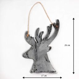 Shatchi Silver Christmas Wooden Hanging Deer Wall Decoration Xmas Home Office Holiday Decorative Centrepiece 26cm - thumbnail 5